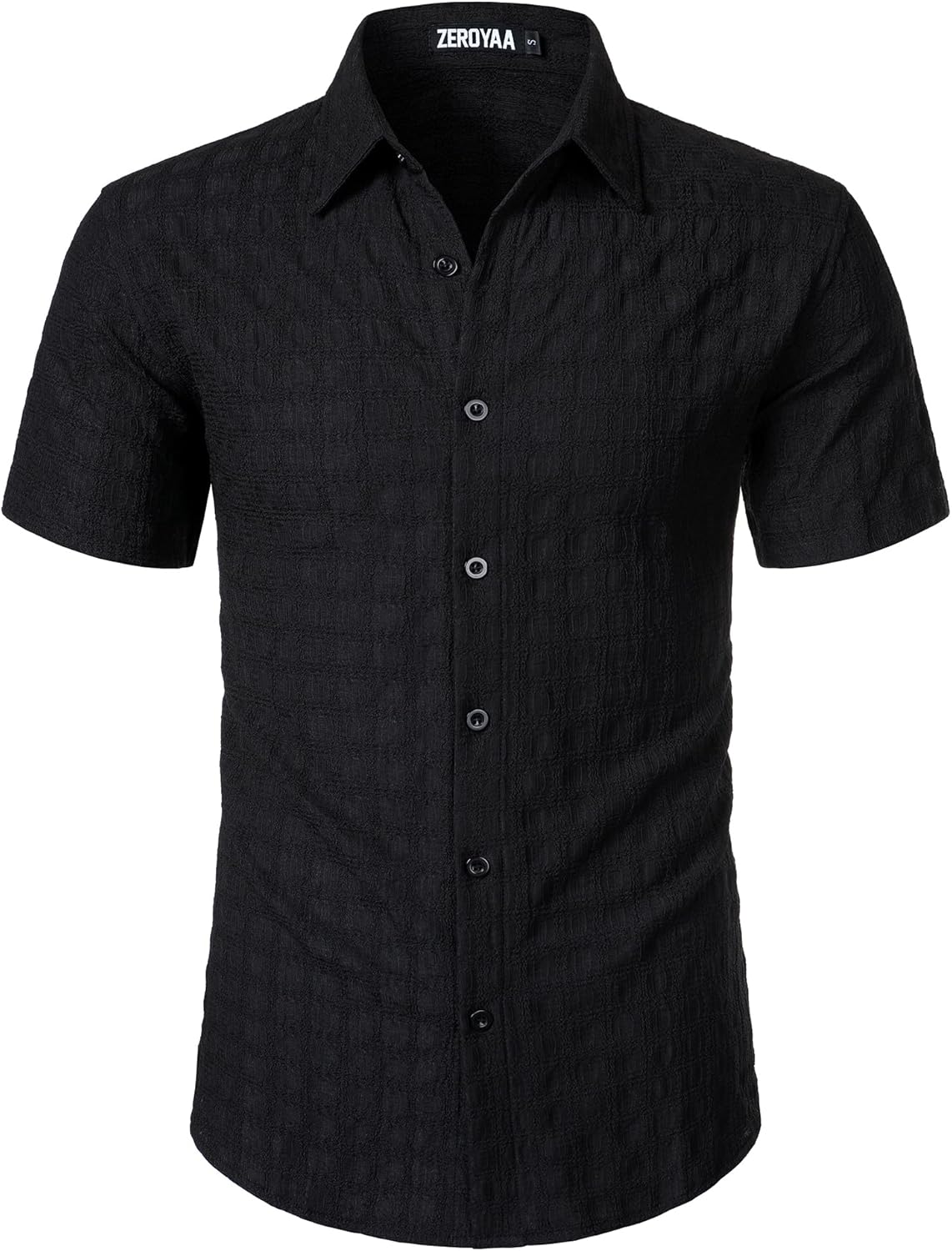ZEROYAA Men's Knit Shirt Vintage Slim Fit Short Sleeve Button Down Shirts Summer Vacation Beach Tops