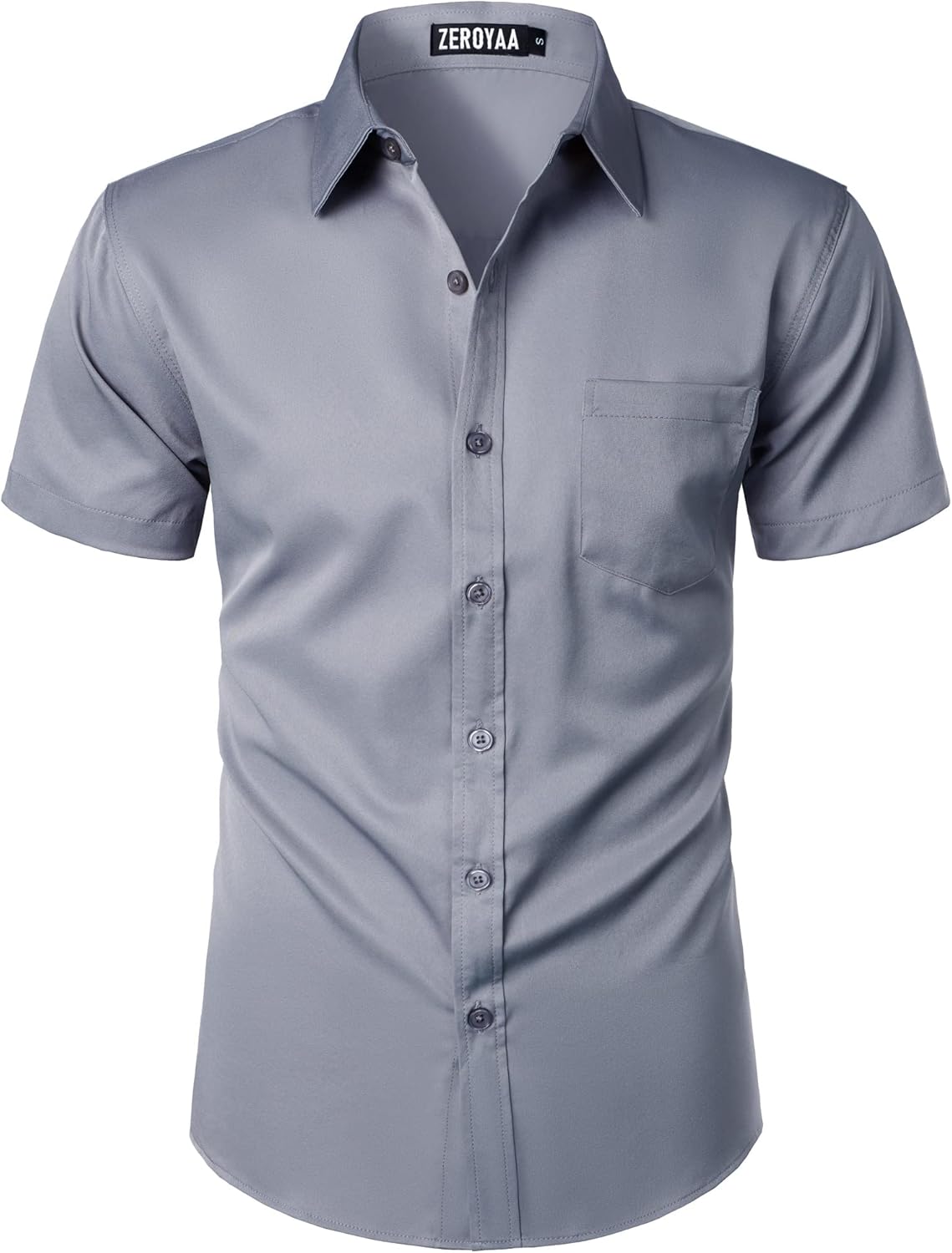 ZEROYAA Men's Casual Urban Stylish Slim Fit Short Sleeve Button Up Dress Shirt with Pocket
