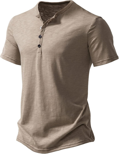 ZEROYAA Men's Short Sleeve Henley Shirt Casual Stretchy Slim Fit T Shirt