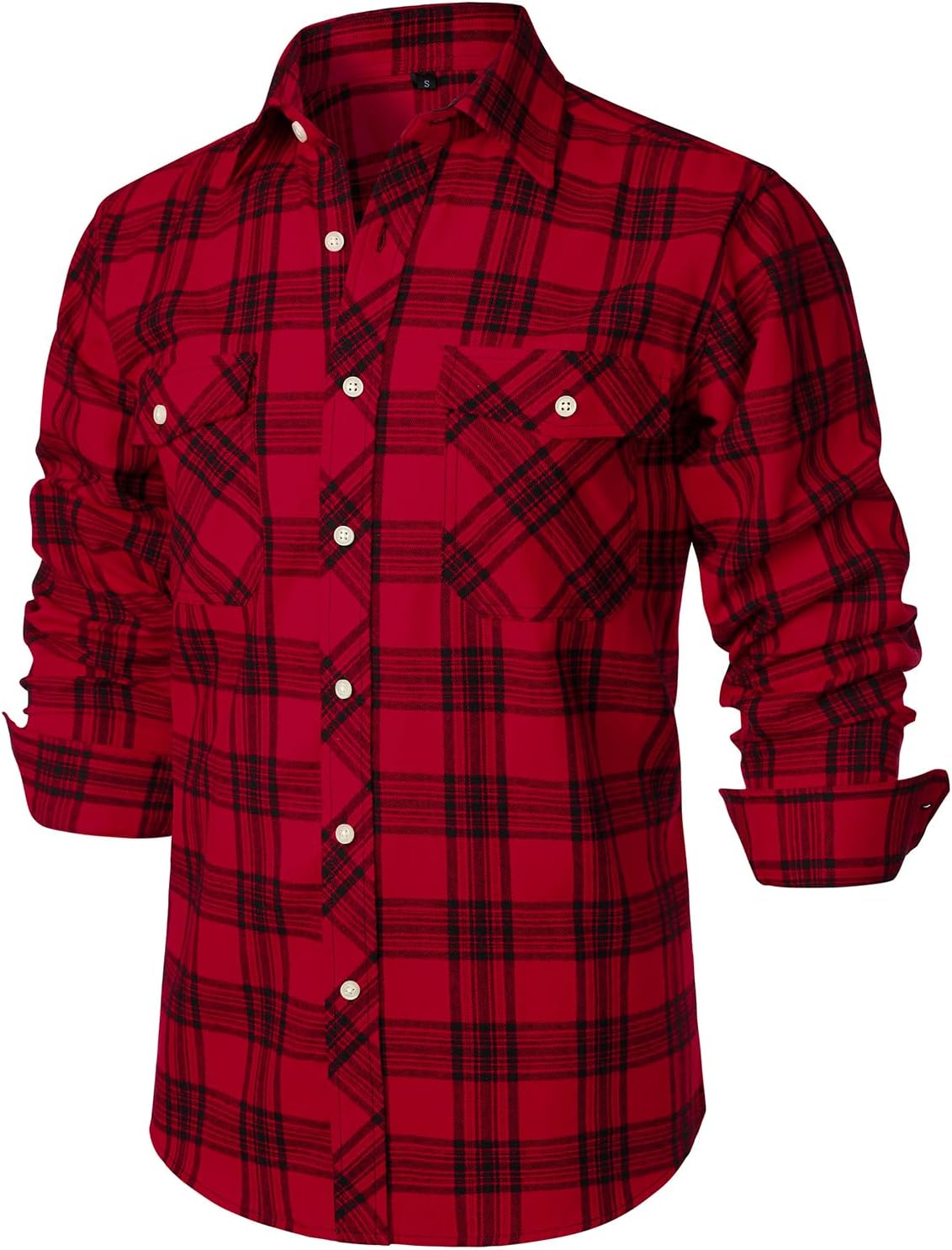ZEROYAA Men's Casual Regular Fit Button Up Flannel Checked Plaid Shirts with Pockets