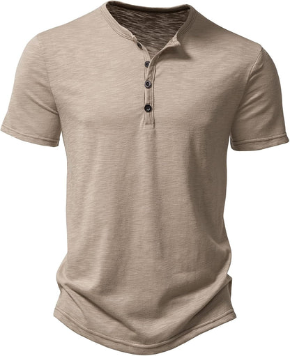 ZEROYAA Men's Short Sleeve Henley Shirt Casual Stretchy Slim Fit T Shirt