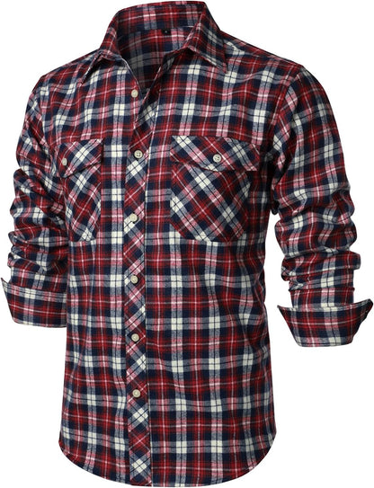 ZEROYAA Men's Casual Regular Fit Button Up Flannel Checked Plaid Shirts with Pockets