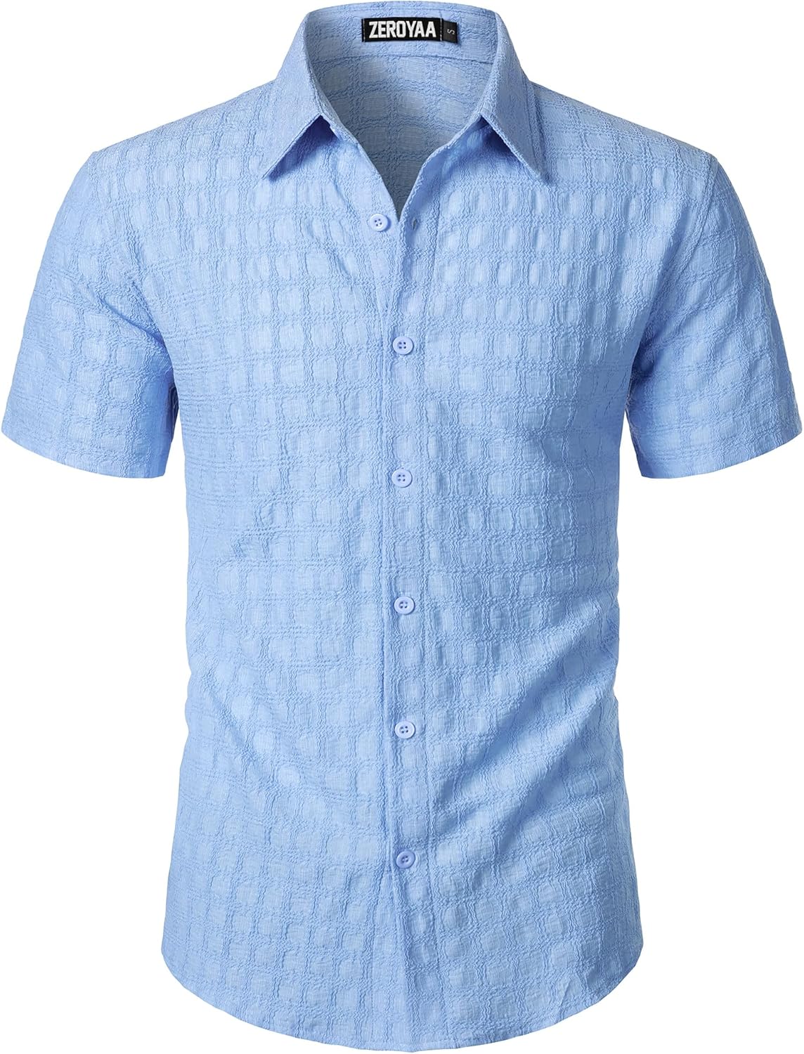 ZEROYAA Men's Knit Shirt Vintage Slim Fit Short Sleeve Button Down Shirts Summer Vacation Beach Tops