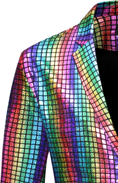 ZEROYAA Men's Metallic Shiny Suits Disco Sequin Blazer and Pants 2 Piece Sets for Party Prom