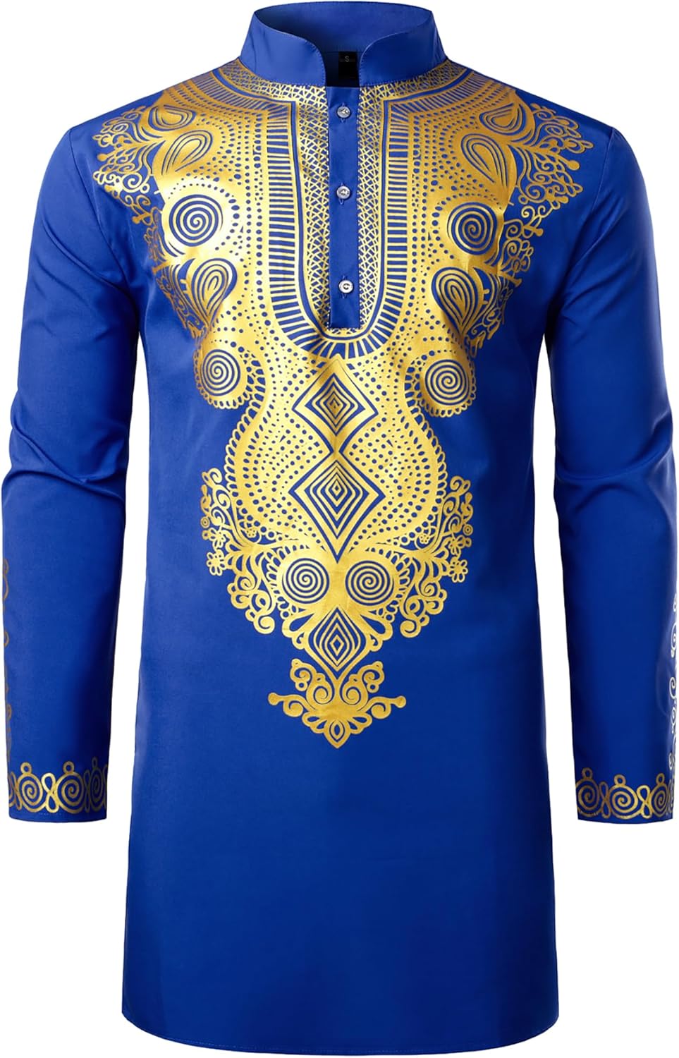ZEROYAA Men's Traditional African Long Sleeve Dashiki Shiny Pattern Printed Dazzling Shirt