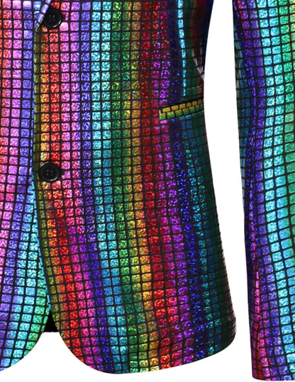 ZEROYAA Men's Metallic Shiny Suits Disco Sequin Blazer and Pants 2 Piece Sets for Party Prom