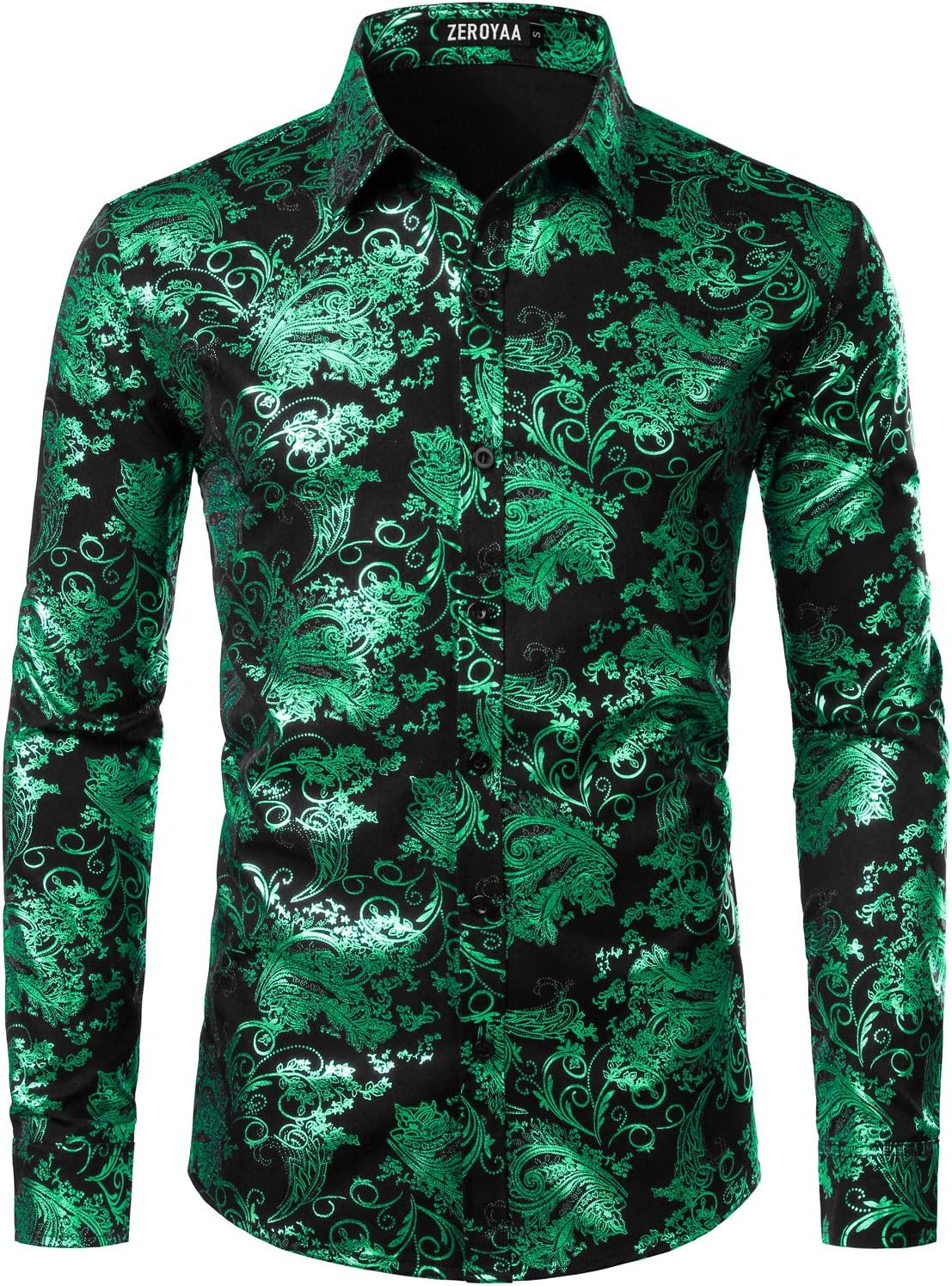 ZEROYAA Men's Luxury Paisley Dress Shirt Shiny Floral Printed Button Down Shirts for Party Prom
