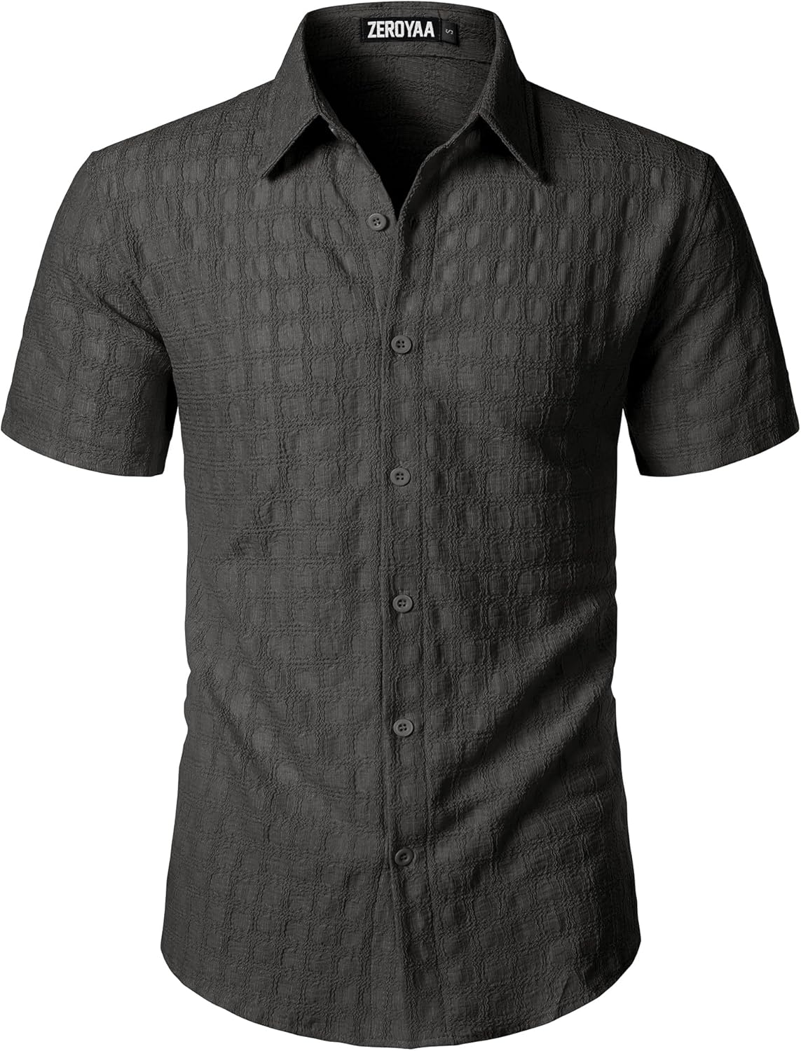 ZEROYAA Men's Knit Shirt Vintage Slim Fit Short Sleeve Button Down Shirts Summer Vacation Beach Tops