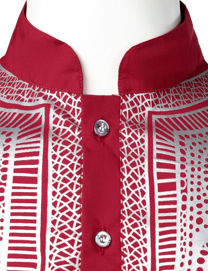 ZEROYAA Men's Traditional African Long Sleeve Dashiki Shiny Pattern Printed Dazzling Shirt
