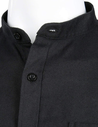 ZEROYAA Men's Hipster Mandarin Collar Long Sleeve Button Up Oxford Shirts with Chest Pocket