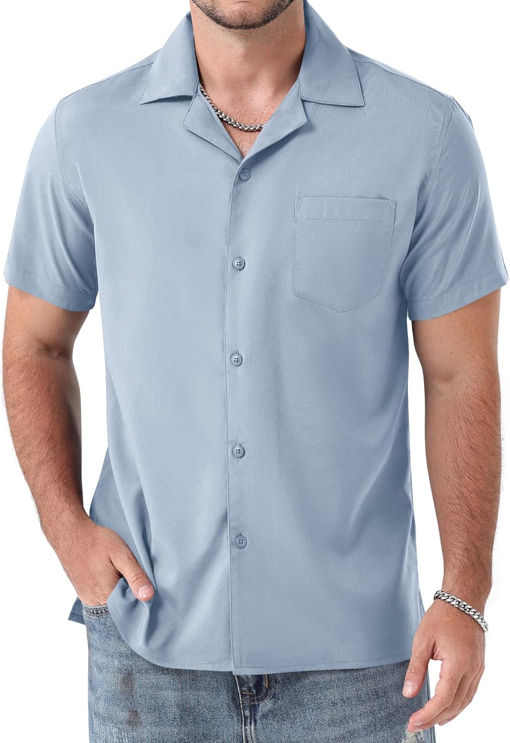 ZEROYAA Men's Regular Fit Short Sleeve Button Down Shirts Wrinkle Free Summer Lightweight Tops with Pocket