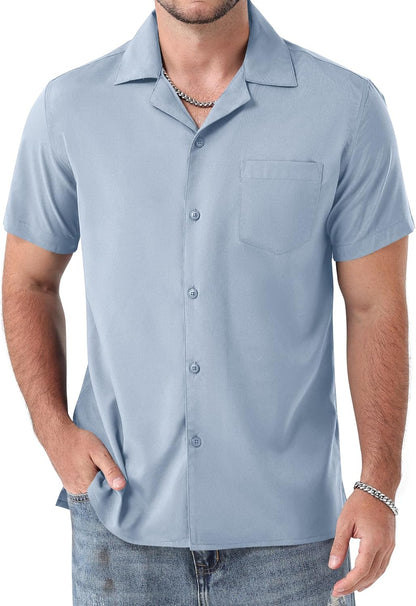 ZEROYAA Men's Regular Fit Short Sleeve Button Down Shirts Wrinkle Free Summer Lightweight Tops with Pocket