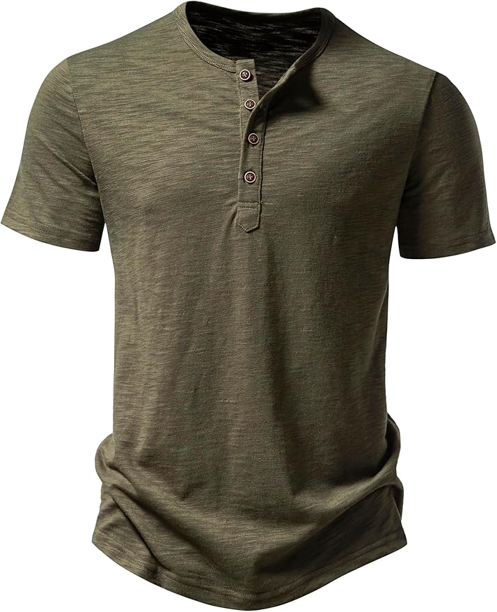 ZEROYAA Men's Short Sleeve Henley Shirt Casual Stretchy Slim Fit T Shirt