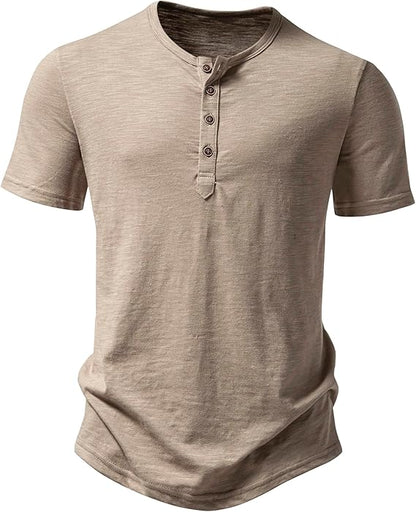 ZEROYAA Men's Short Sleeve Henley Shirt Casual Stretchy Slim Fit T Shirt